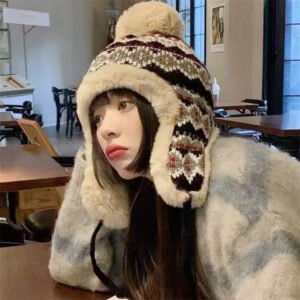 Japanese Ethnic Style Jacquard Knitted Fleece-lined Hat