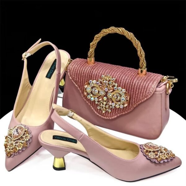 Casual French Style Small Square Pointed Toe Slingback High Heels Women's Shoes And Bags Suit - Image 6