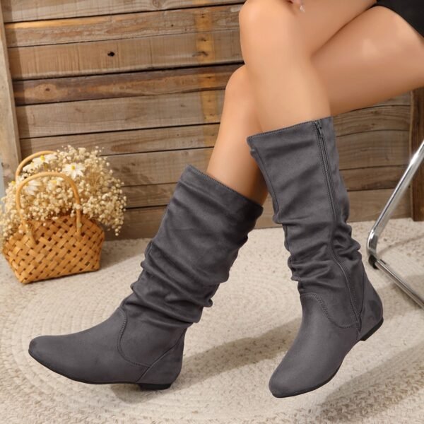 Winter Warm Round Toe Side Zipper Women's Middle Boots - Image 4
