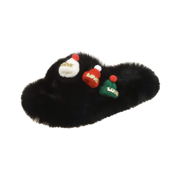 Christmas Hat Fluffy Slippers Women's Warm Toe Covering Cotton Slippers - Image 6
