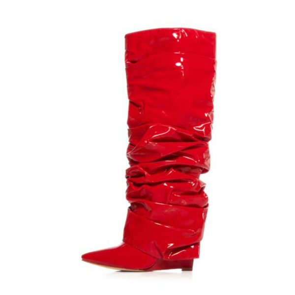 Camouflage Plus Size Stitching Pointed Toe Wedge High Pile Style Boots - Image 5