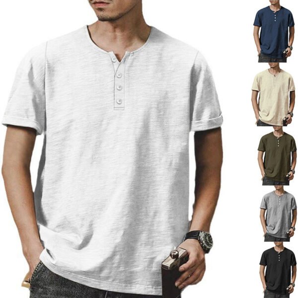 American Plus Size Solid Color Men's Button Top - Image 2