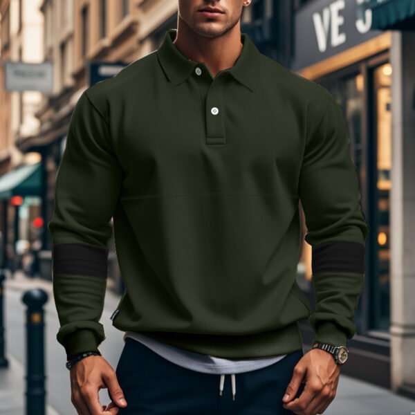 Fashion Long-sleeved Lapel Polo Shirt With Button Men's Loose Casual Sports Top Fall Spring Clothing - Image 4