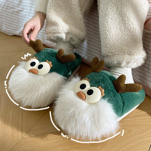 Christmas Deer Cotton Slippers Women's Winter Interior Home Half-covered Heel Warm Plush - Image 4