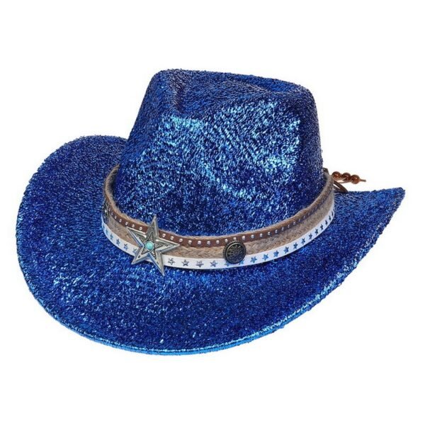 Festival Party Gathering Silver Western Denim Fedora Hat Felt - Image 4
