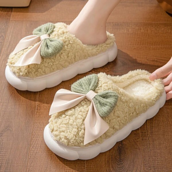 Winter Warm Fur Slippers For Women Cute Bow House Non Slip Soft Shoes Comfort Flat Heel Home Indoor Bedroom Plush Slippers - Image 10