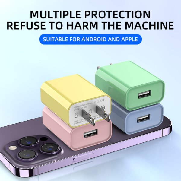 Macaron Color American Standard 5V1A Mobile Phone Charger 5V2A Travel Single Port Charging Plug 5W10W - Image 2