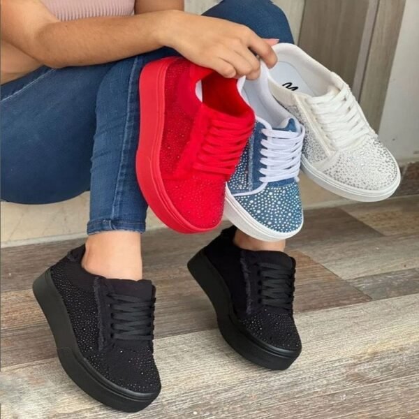 Plus Size Women's Shoes Thick Bottom Lace-up Rhinestone Casual Sports Single-layer Shoes - Image 2