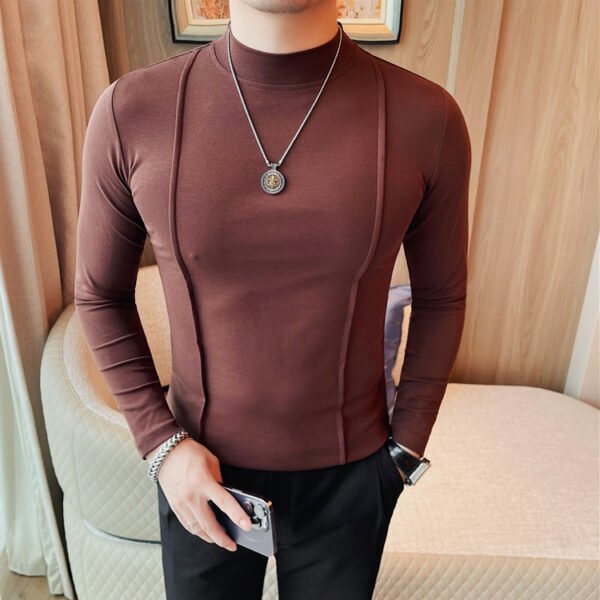 Solid Color Line Long Sleeve T-shirt Men's Round Neck T-shirt Bottoming Shirt - Image 5