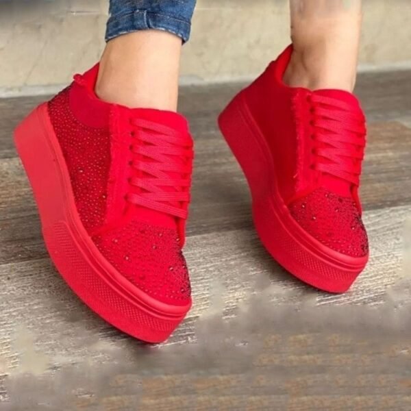 Plus Size Women's Shoes Thick Bottom Lace-up Rhinestone Casual Sports Single-layer Shoes - Image 9