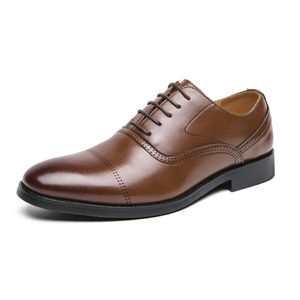 Business Leather Shoes Men's Formal Wear Oxford Pure Color Tied - Image 5