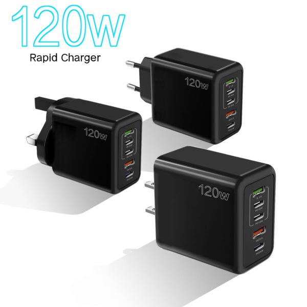 Mobile Phone Charger Multi-port Fast Charging Port European And American British Standard Charging Plug 120W Adapter - Image 2