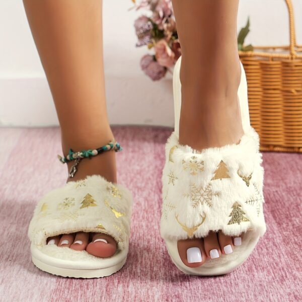 Christmas Plush Open Toe Cotton Slippers - Image 5