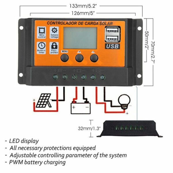 LCD Solar Panel Charging Orange Controller - Image 5