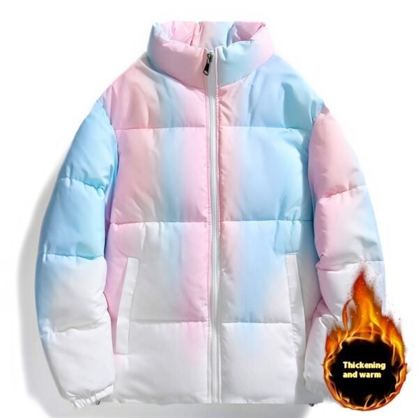 Couples Gradient Stand-Up Collar Coat – Warm Plush Winter Jacket