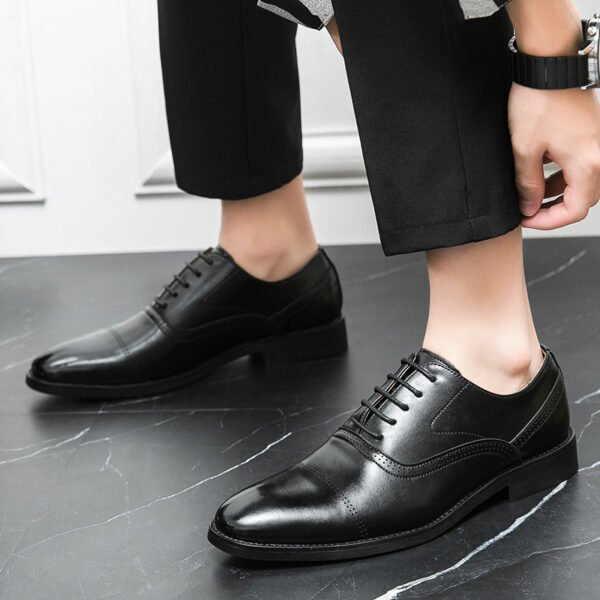 Business Leather Shoes Men's Formal Wear Oxford Pure Color Tied - Image 4