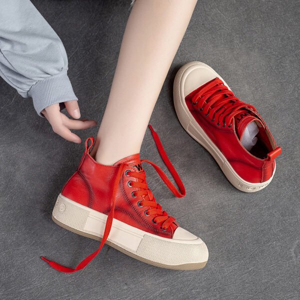 High-top Casual Sneakers First Layer Cowhide Toe Box Women's Shoes Vintage - Image 4