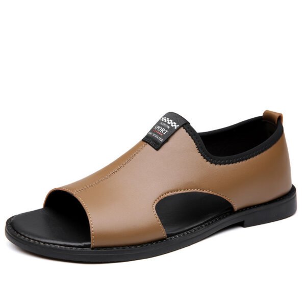Breathable Men's Hole Shoes Casual Soft Bottom Delivery Rome Leather Sandals - Image 4