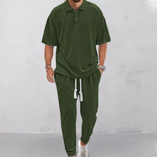 Solid Color Jacquard Heavy T-shirt Trousers Suit - Image 10