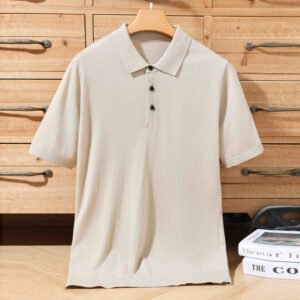 Summer Men's Knitted Short Sleeve Solid Color Casual