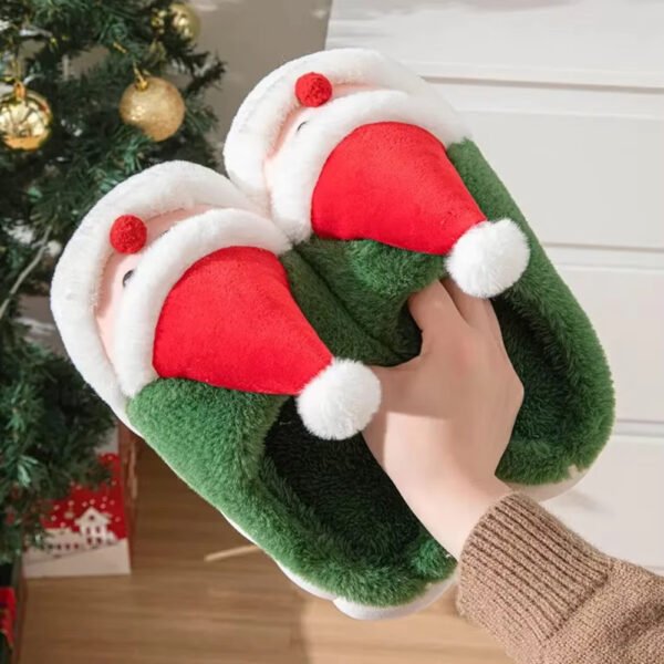 Christmas Slippers Memory Foam For Women Men Soft Plush Fuzzy Winter Holiday Slippers Cozy Plush Warm Non-Slip Holiday Slides Cute Santa Claus Footwear - Image 4