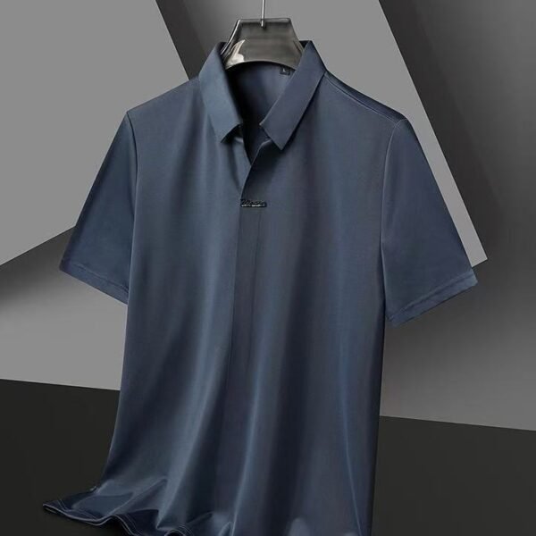 Summer High-grade T-shirt Business Lapel Seamless Scissors Collar Loose Elastic POLO - Image 7