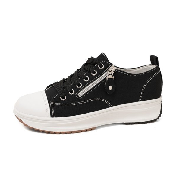 Plus Size Solid Color Low Cut Fashion Round Head Lace-up Platform Women's Casual Pumps - Image 5
