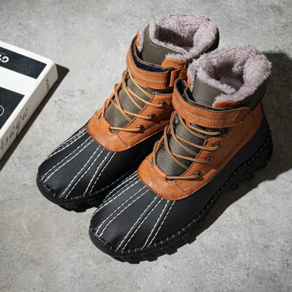 Winter Fleece Lace-up Snow Boots For Men Women Waterproof And Anti-slip Outdoor Work Boot Fashion Warm Mid-tube Cotton Shoes Men - Image 4