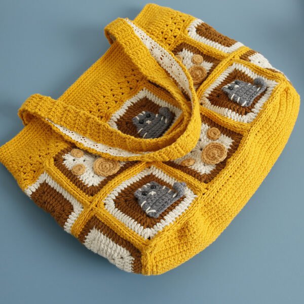 Kitten Handmade Wool Crocheted Square Shoulder Bag - Image 5