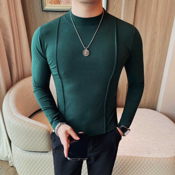 Solid Color Line Long Sleeve T-shirt Men's Round Neck T-shirt Bottoming Shirt - Image 4