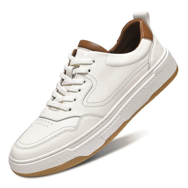 White  Men's Two-layer Cowhide Autumn Men's Sneaker Korean Fashion Casual Shoes - Image 7