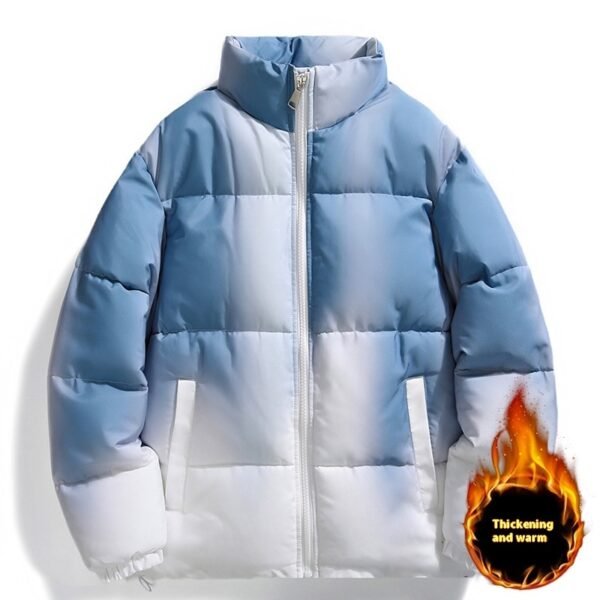 Couples Gradient Stand-Up Collar Coat – Warm Plush Winter Jacket - Image 3