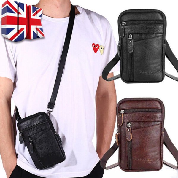 Men's Leather Fashion Phone Pouch Belt Bag Waist Crossbody Shoulder Pouch UK - Image 3