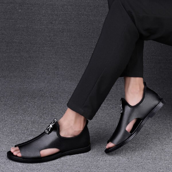 Toed First Layer Cowhide Sandals Men's Bag Heel Side Empty Leather Beach Non-slip Wear-resistant - Image 4