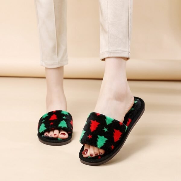 Christmas Tree Home Slippers Fashion Floor Bedroom Open-toe Plush Slippers For Women Fuzzy House Shoes - Image 10