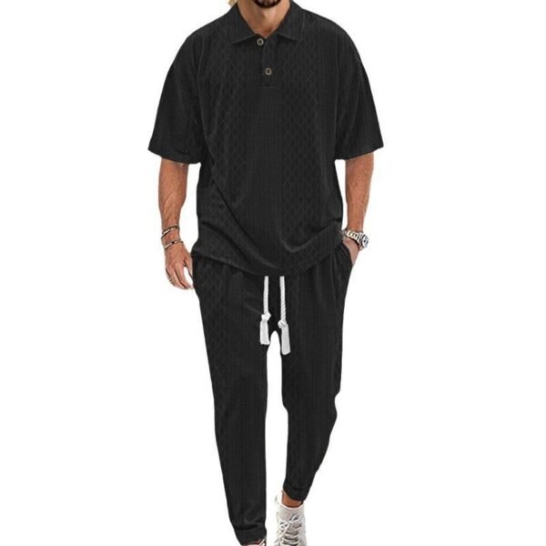 Solid Color Jacquard Heavy T-shirt Trousers Suit - Image 5