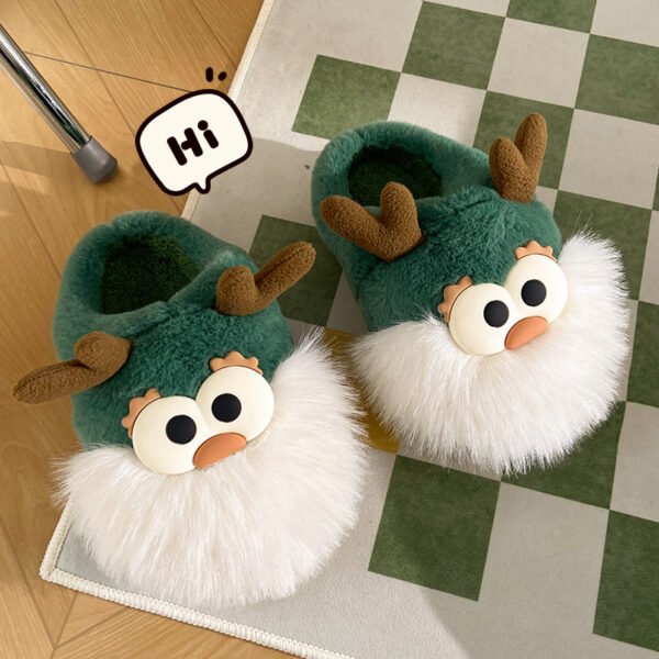 Christmas Deer Cotton Slippers Women's Winter Interior Home Half-covered Heel Warm Plush - Image 2