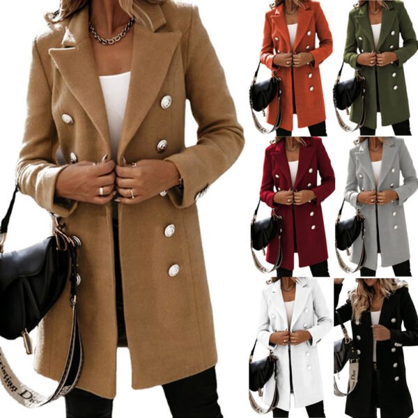 Autumn/Winter Double-Breasted Wool Coat – Turndown Collar