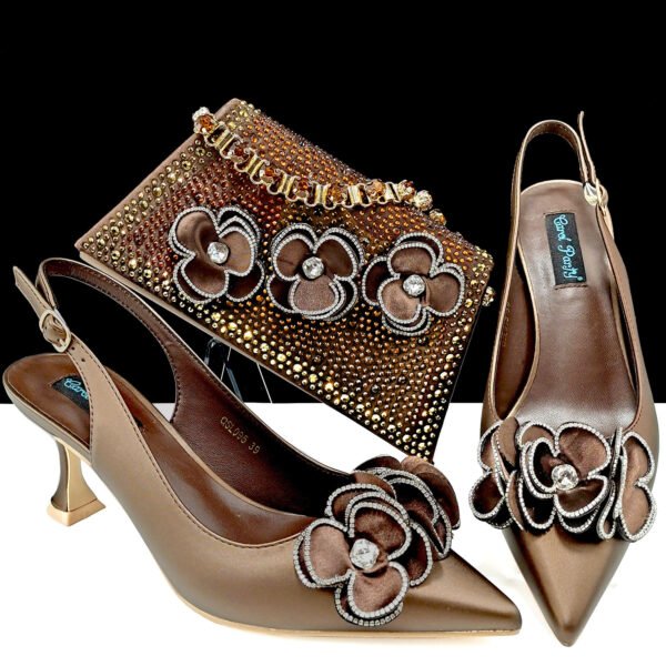 Women's Pointed Toe Shoes Bag Set Handmade Flower Decoration Simple Banquet Style - Image 7