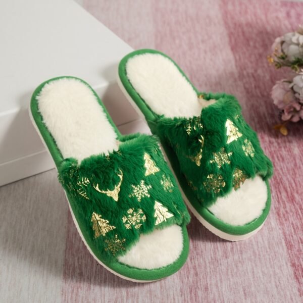 Christmas Plush Open Toe Cotton Slippers - Image 2