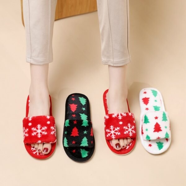 Christmas Tree Home Slippers Fashion Floor Bedroom Open-toe Plush Slippers For Women Fuzzy House Shoes - Image 2