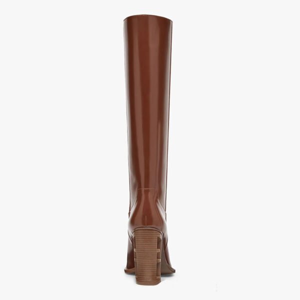 Square Toe Hollow-out Chunky Heel Cowhide Commuter Long Fashion Boots - Image 3