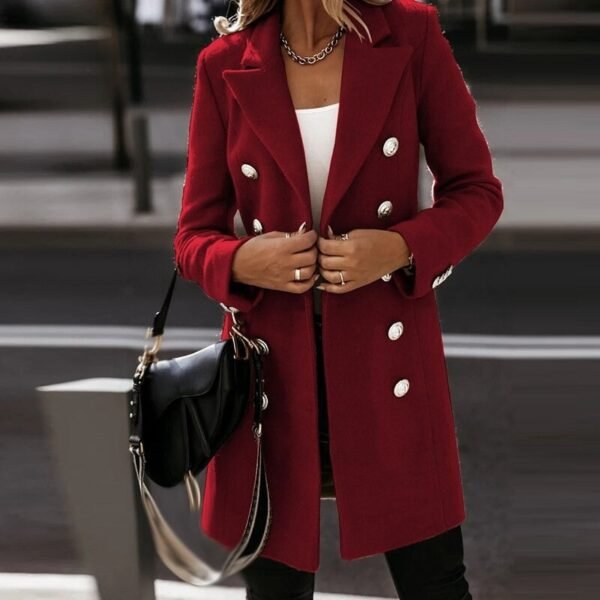 Autumn/Winter Double-Breasted Wool Coat – Turndown Collar - Image 2