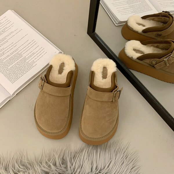 Back Strap Two-way Thick-soled Furry Half Slippers - Image 6