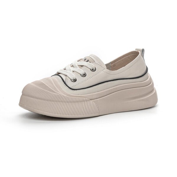 Genuine Leather Women's White Shoes Color Matching Lace-up Platform - Image 5