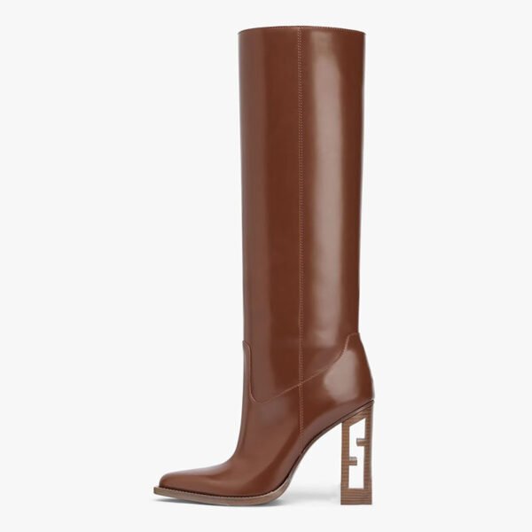 Square Toe Hollow-out Chunky Heel Cowhide Commuter Long Fashion Boots - Image 2