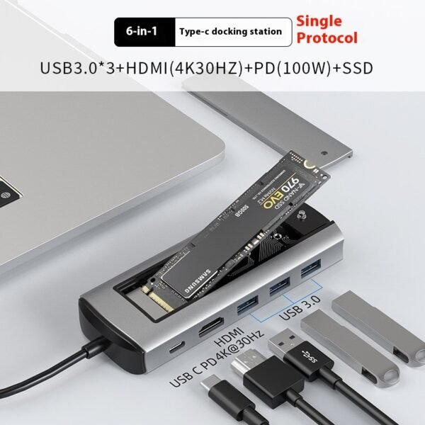 6in1 Typec Docking Station Usb Hub Expansion Interface 8in1 Hard Disk Box - Image 6