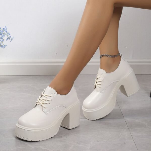 Chunky Heel Lace-up High Heel Leisure Versatile Small Leather Shoes - Image 5
