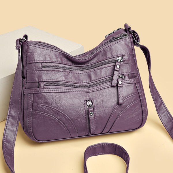 New Women's Soft Leather Large Capacity Shoulder Messenger Bag Middle-aged Mother Bag - Image 3