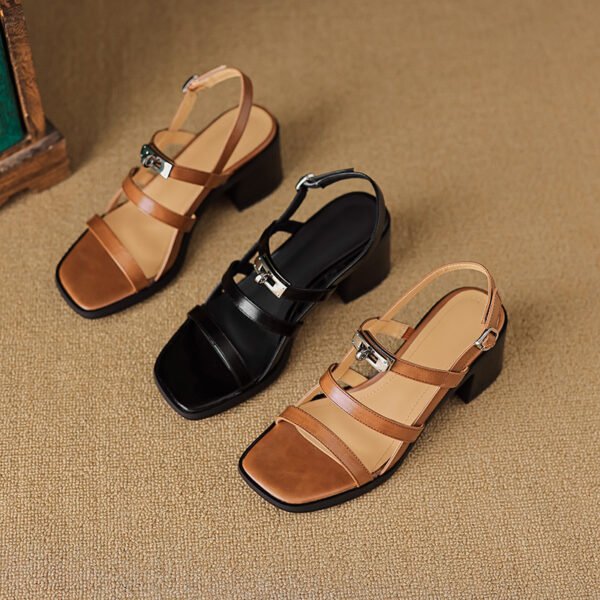 Square Toe Open Toe Fairy Style High Heel Shoes With Middle Heel - Image 4